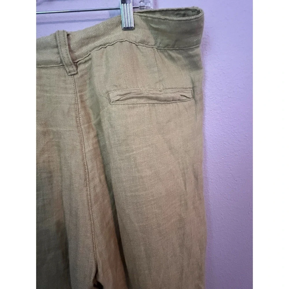 Zara Men's Yellow Trousers Pleated Pants Linen Blend Size 34
